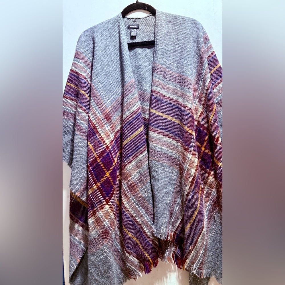 Vibrant Beautiful Purple and Gray Waterfall Poncho Sweater by Modena